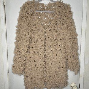 Aaron & Amber Fun and Fuzzy Cardigan Tan Small